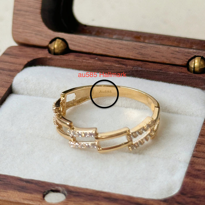 14K Yellow Gold Modern Link Chain Ring