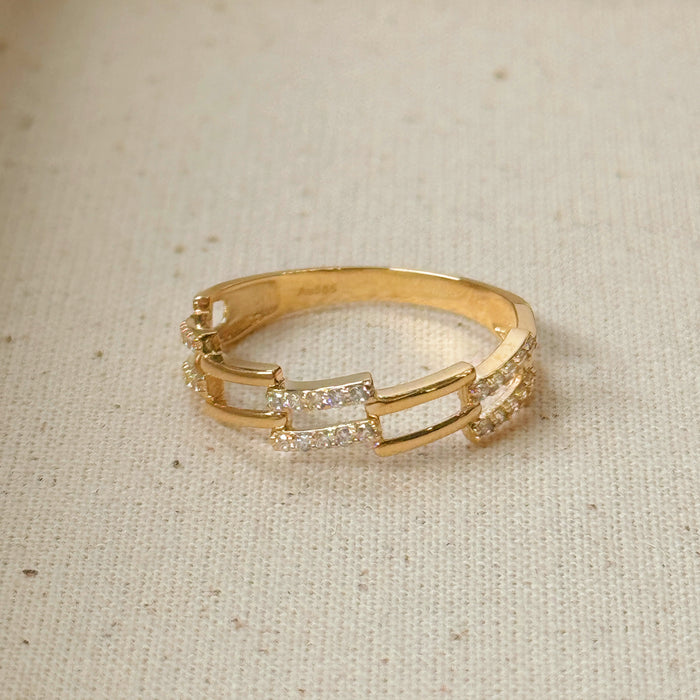 14K Yellow Gold Modern Link Chain Ring