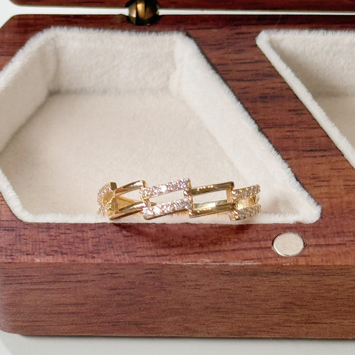 14K Yellow Gold Modern Link Chain Ring