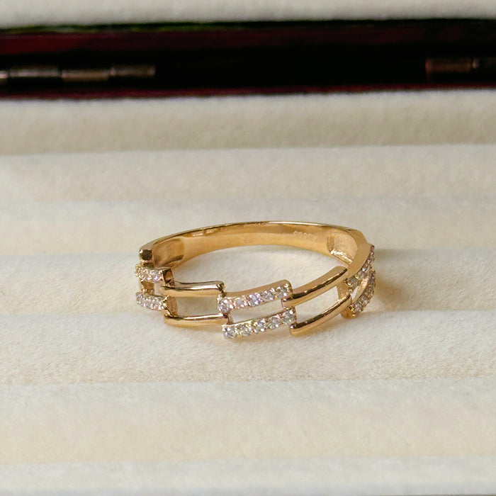 14K Yellow Gold Modern Link Chain Ring