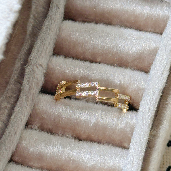 14K Yellow Gold Modern Link Chain Ring