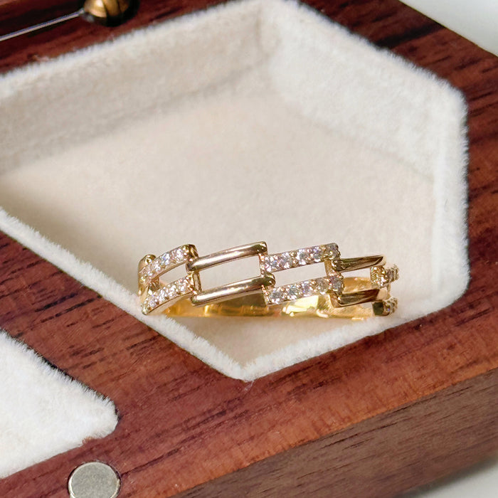 14K Yellow Gold Modern Link Chain Ring