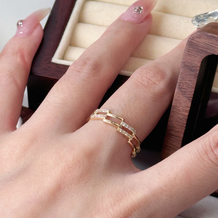 14K Yellow Gold Modern Link Chain Ring