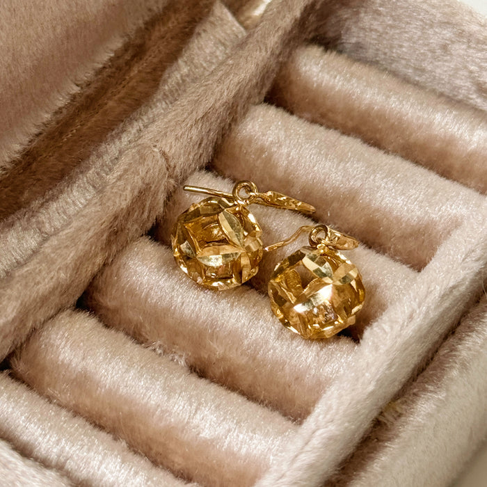 10K Yellow Gold Hollow 3D Gold Ball Hook Design Earring