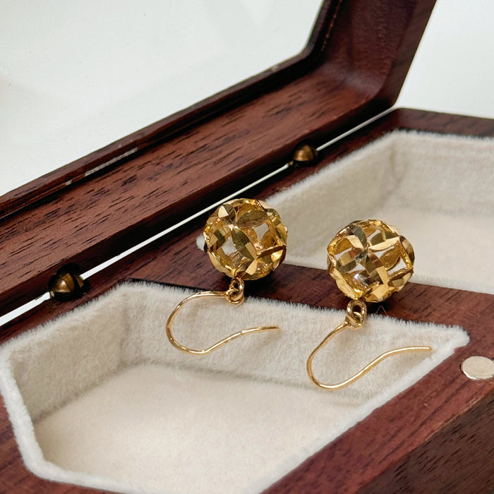 10K Yellow Gold Hollow 3D Gold Ball Hook Design Earring