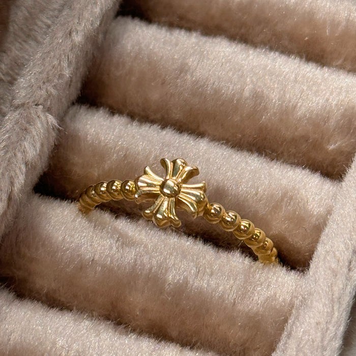 14K Solid Yellow Gold Cross Design Ring