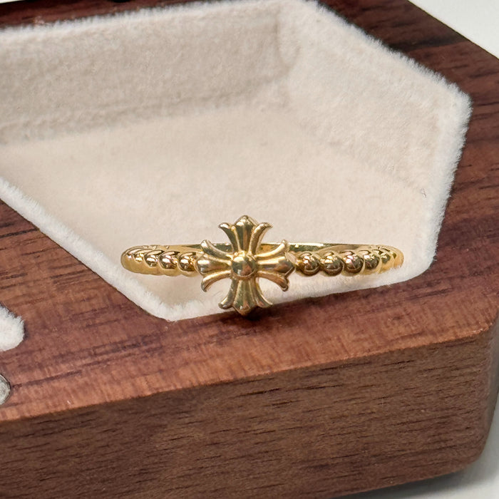 14K Solid Yellow Gold Cross Design Ring