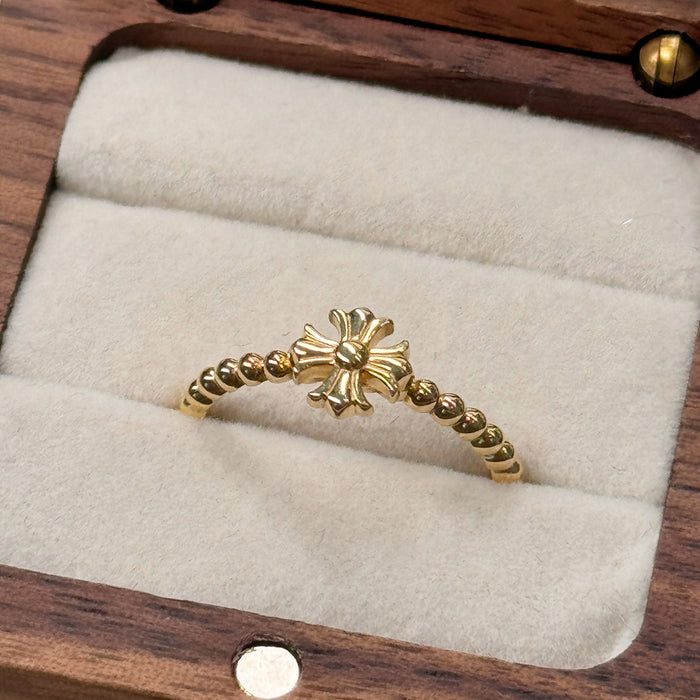 14K Solid Yellow Gold Cross Design Ring