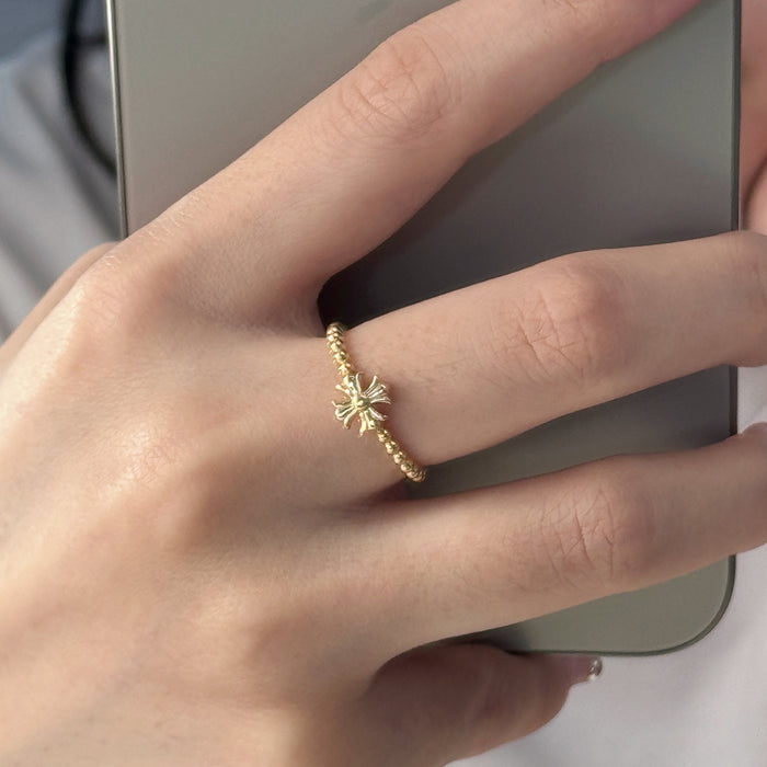 14K Solid Yellow Gold Cross Design Ring