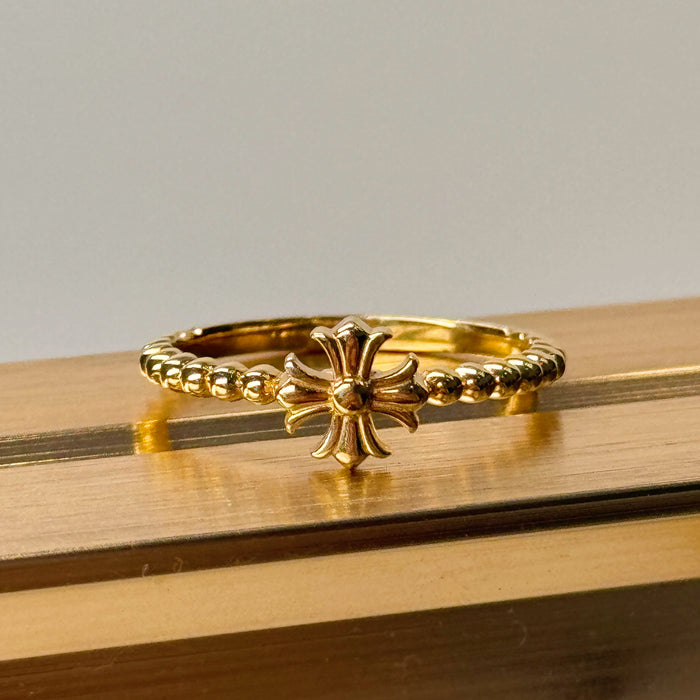 14K Solid Yellow Gold Cross Design Ring