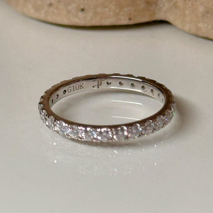 10K White Gold Moissanite Studded Eternity Wedding Ring