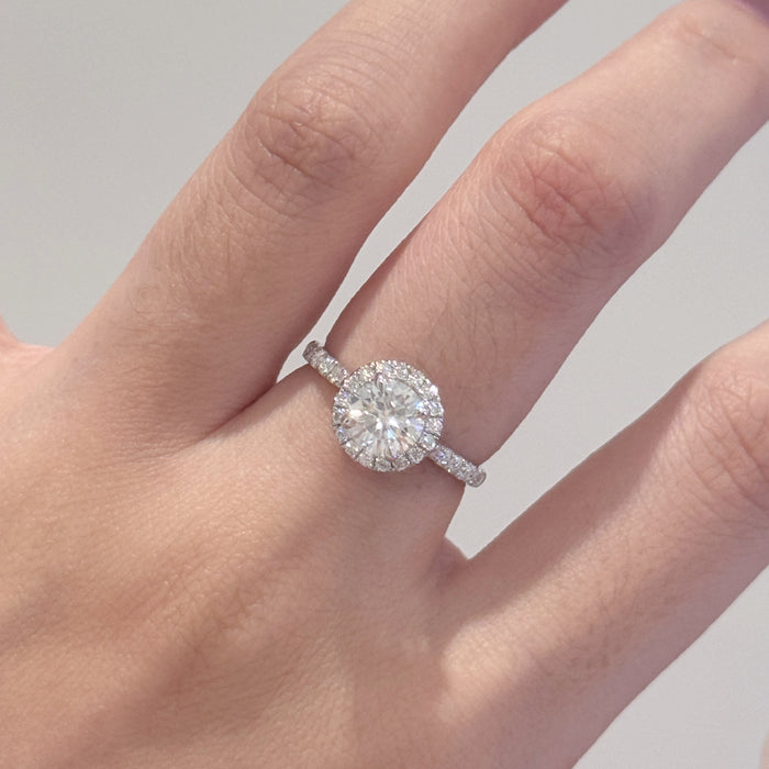 10K White Gold 1 Carat Moissanite Round Halo Engagement Ring