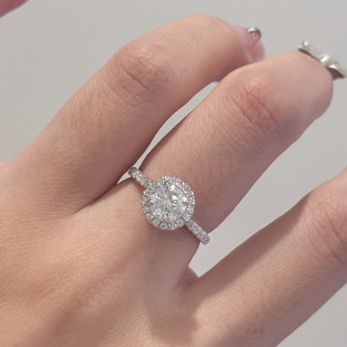 10K White Gold 1 Carat Moissanite Round Halo Engagement Ring