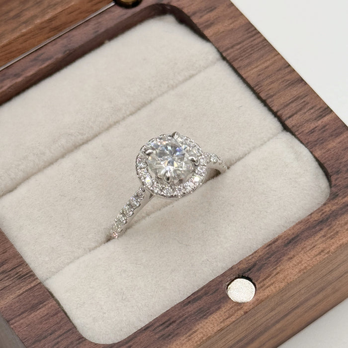 10K White Gold 1 Carat Moissanite Round Halo Engagement Ring