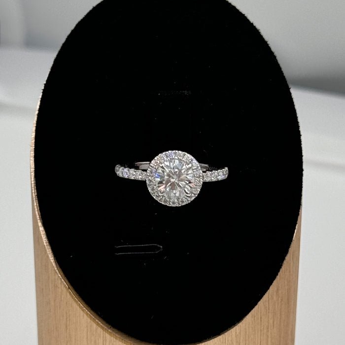 10K White Gold 1 Carat Moissanite Round Halo Engagement Ring