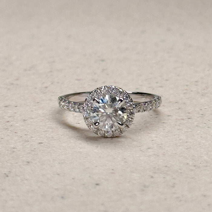 10K White Gold 1 Carat Moissanite Round Halo Engagement Ring