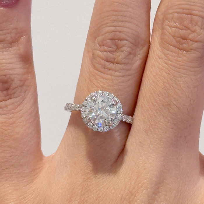 10K White Gold 1.5 Carat Moissanite Round Halo Engagement Ring