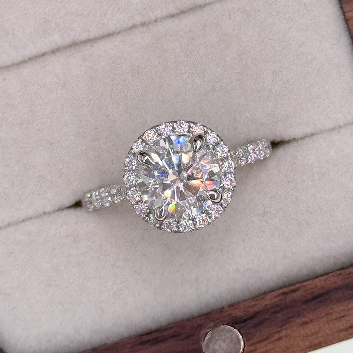 10K White Gold 1.5 Carat Moissanite Round Halo Engagement Ring