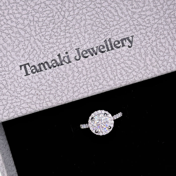 10K White Gold 1.5 Carat Moissanite Round Halo Engagement Ring