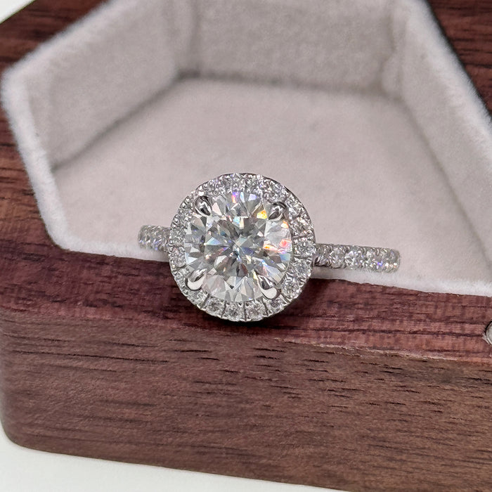10K White Gold 1.5 Carat Moissanite Round Halo Engagement Ring