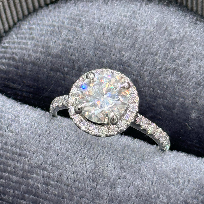 10K White Gold 1.5 Carat Moissanite Round Halo Engagement Ring