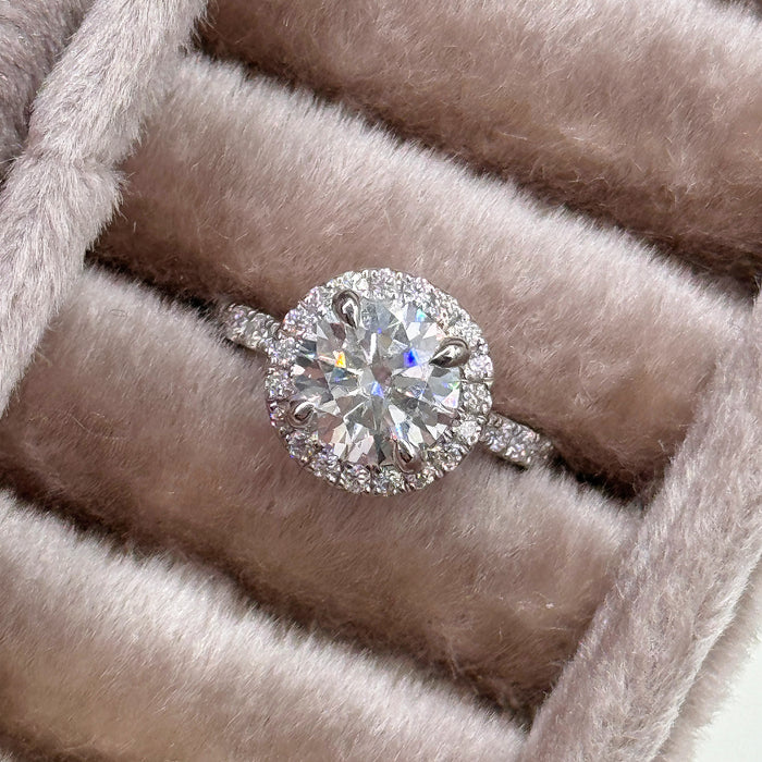 10K White Gold 1.5 Carat Moissanite Round Halo Engagement Ring