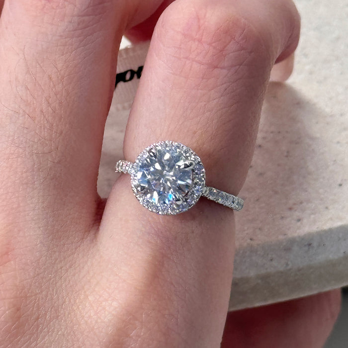 10K White Gold 1.5 Carat Moissanite Round Halo Engagement Ring