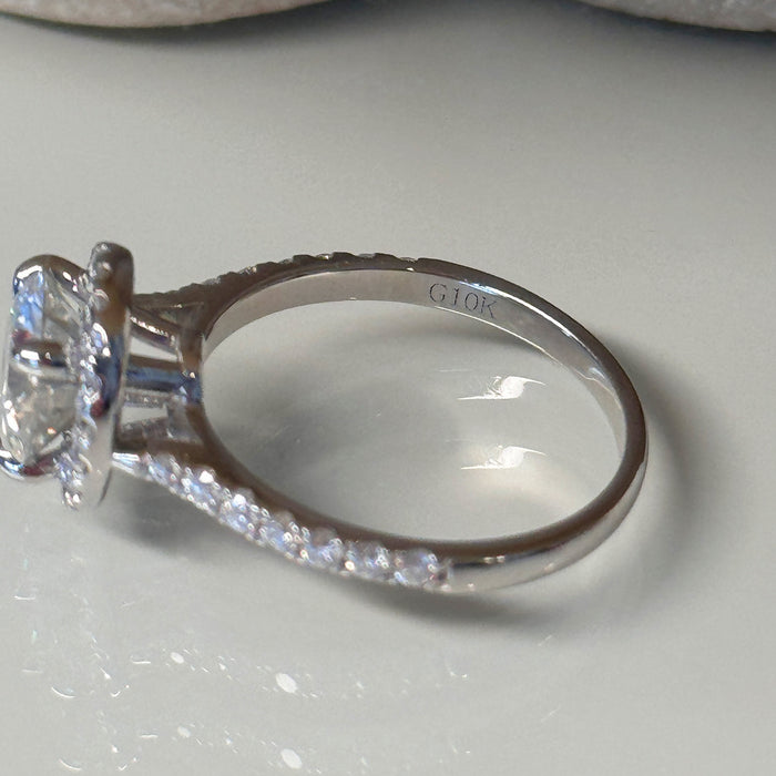 10K White Gold 1.5 Carat Moissanite Round Halo Engagement Ring