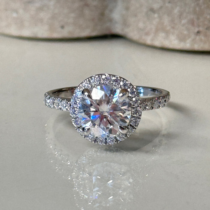 10K White Gold 1.5 Carat Moissanite Round Halo Engagement Ring