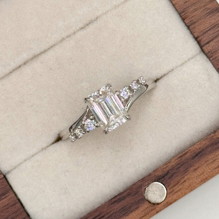 10K White Gold 1 Carat Moissanite Emerald Twisted Engagement Ring