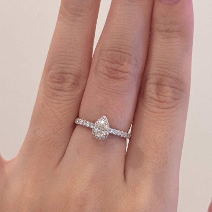 10K White Gold 0.5 Carat Moissanite Halo Pear Wedding Ring