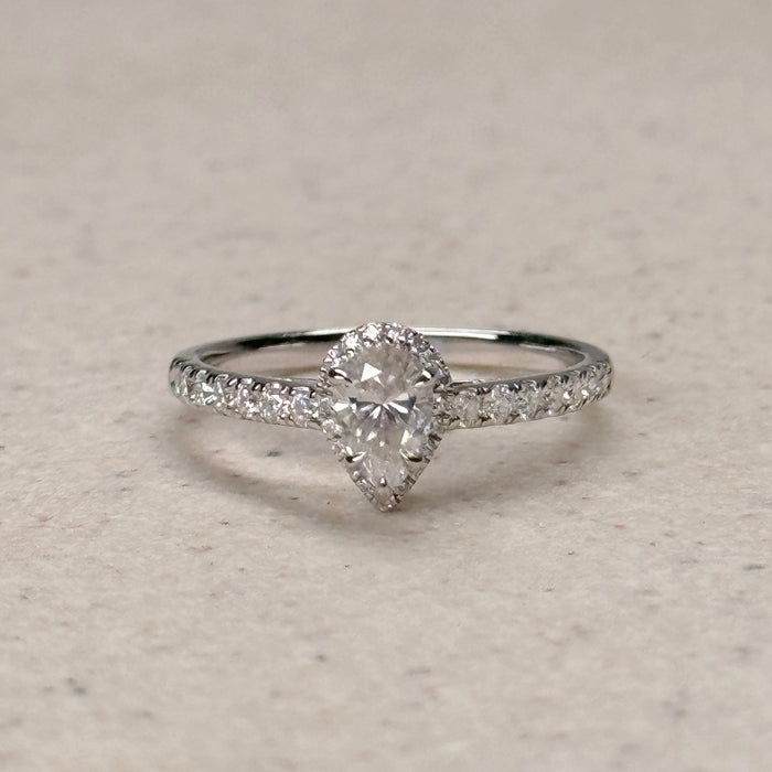 10K White Gold 0.5 Carat Moissanite Halo Pear Wedding Ring