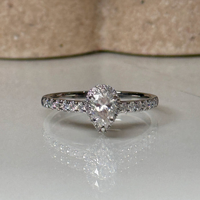 10K White Gold 0.5 Carat Moissanite Halo Pear Wedding Ring
