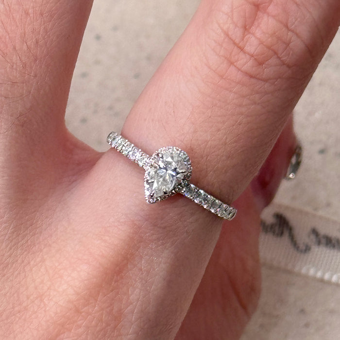 10K White Gold 0.5 Carat Moissanite Halo Pear Wedding Ring
