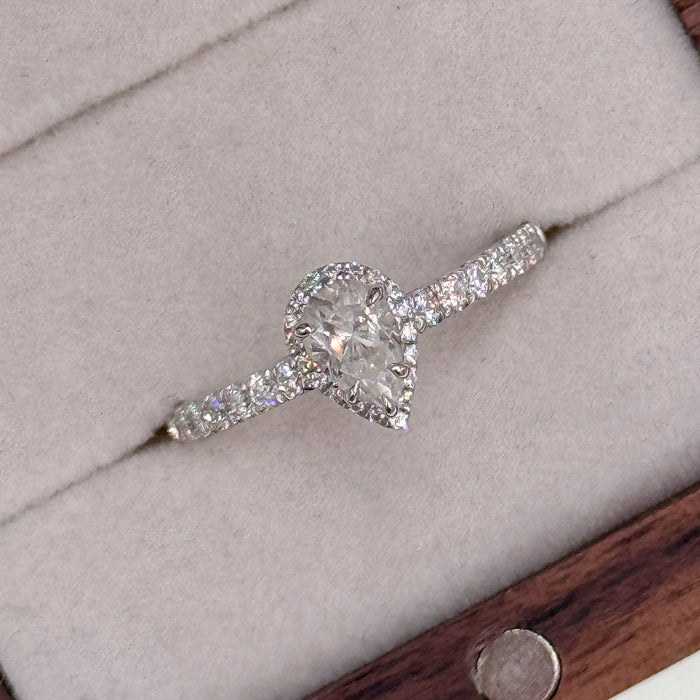 10K White Gold 0.5 Carat Moissanite Halo Pear Wedding Ring