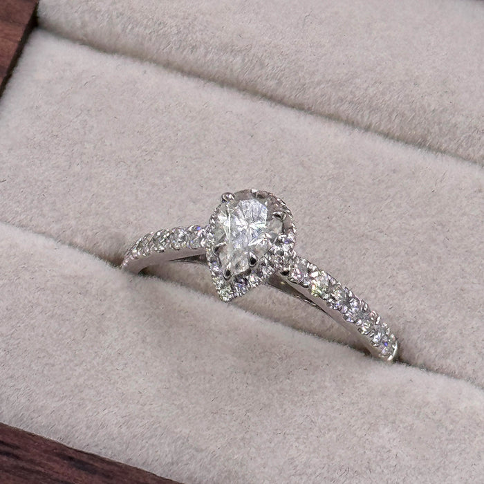 10K White Gold 0.5 Carat Moissanite Halo Pear Wedding Ring