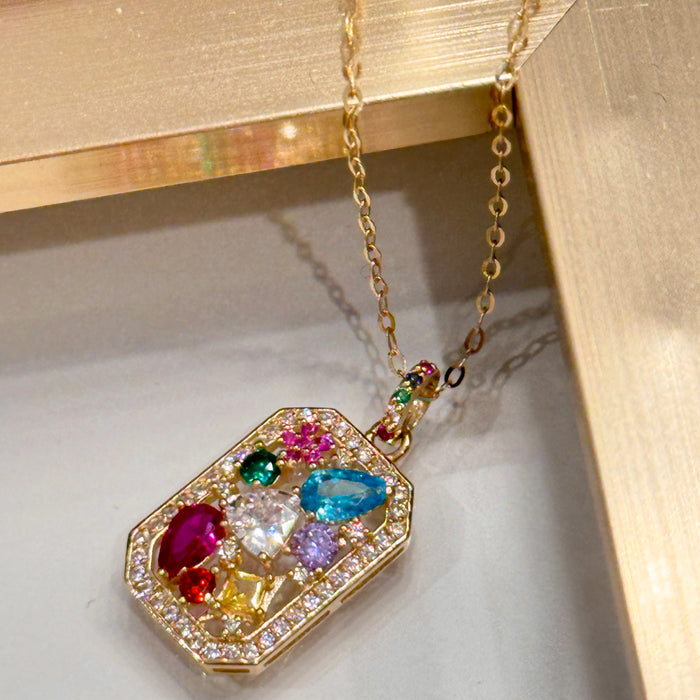 14K Yellow Gold Rainbow Flora Garden Geometric Necklace