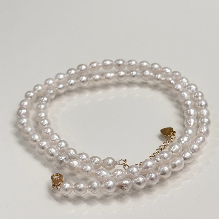14K Yellow Gold White Irregular Freshwater Non-bead Pearl Baroque Choker Necklace with GRC Certificate