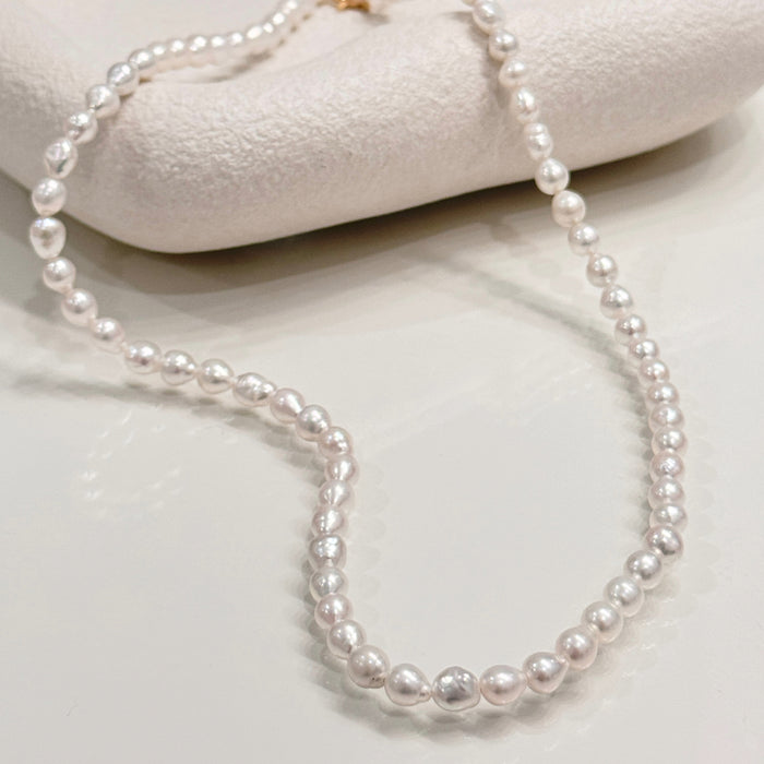 14K Yellow Gold White Irregular Freshwater Non-bead Pearl Baroque Choker Necklace with GRC Certificate
